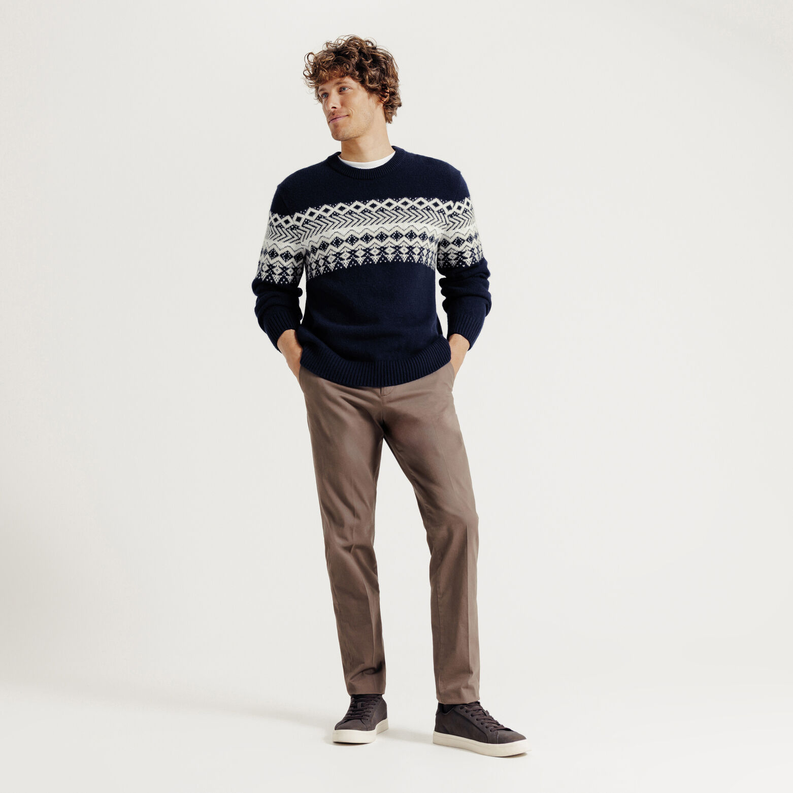 Noorse trui ronde hals in jacquard