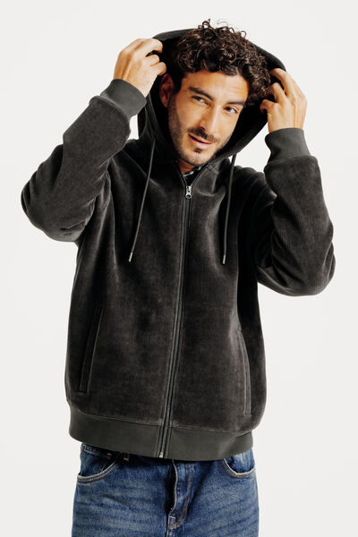 Sweater met kap en rits in fluweel