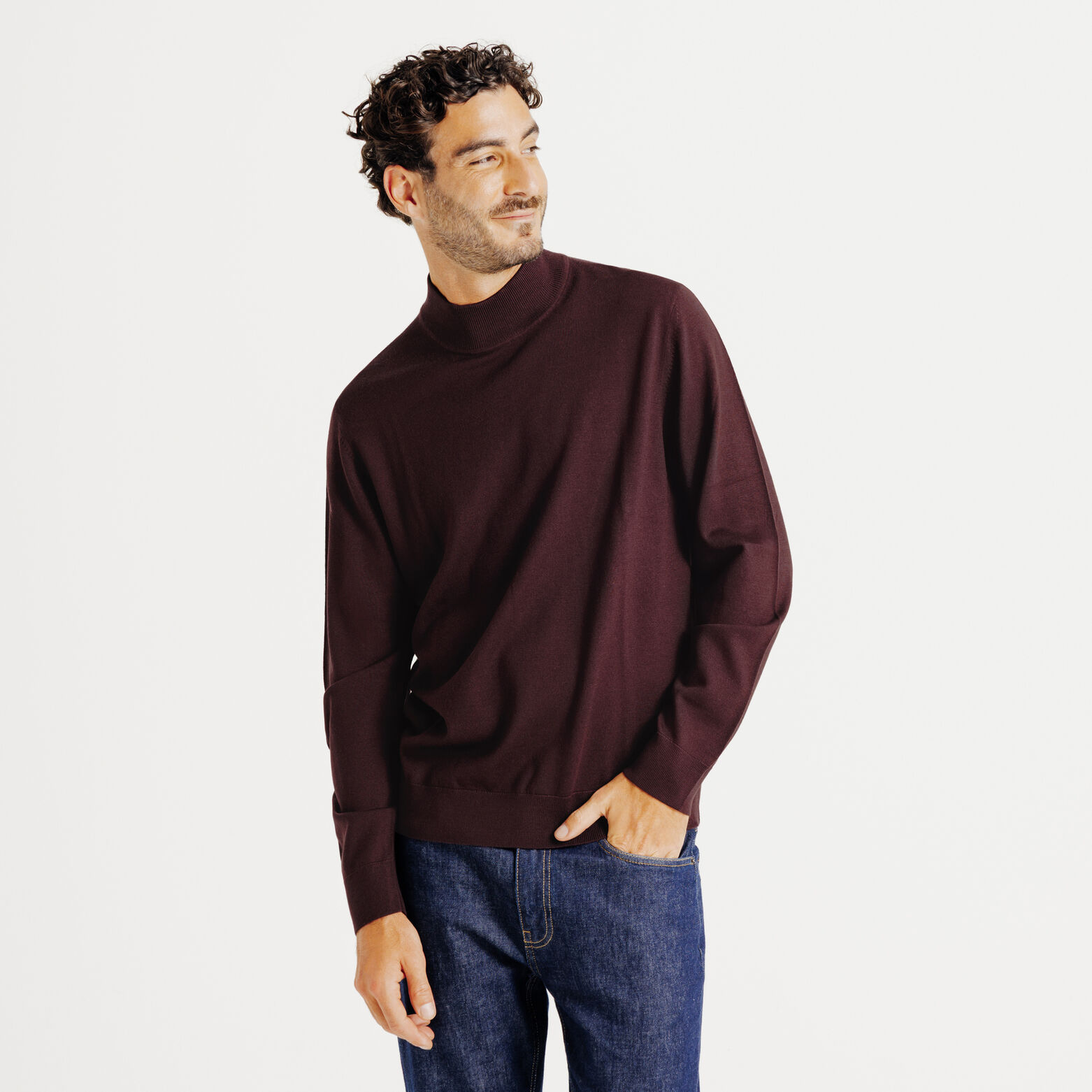 Trui schoorsteenkraag in merinos