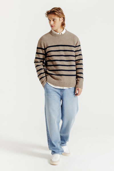 Trui ronde hals in gestreept stekenpatroon