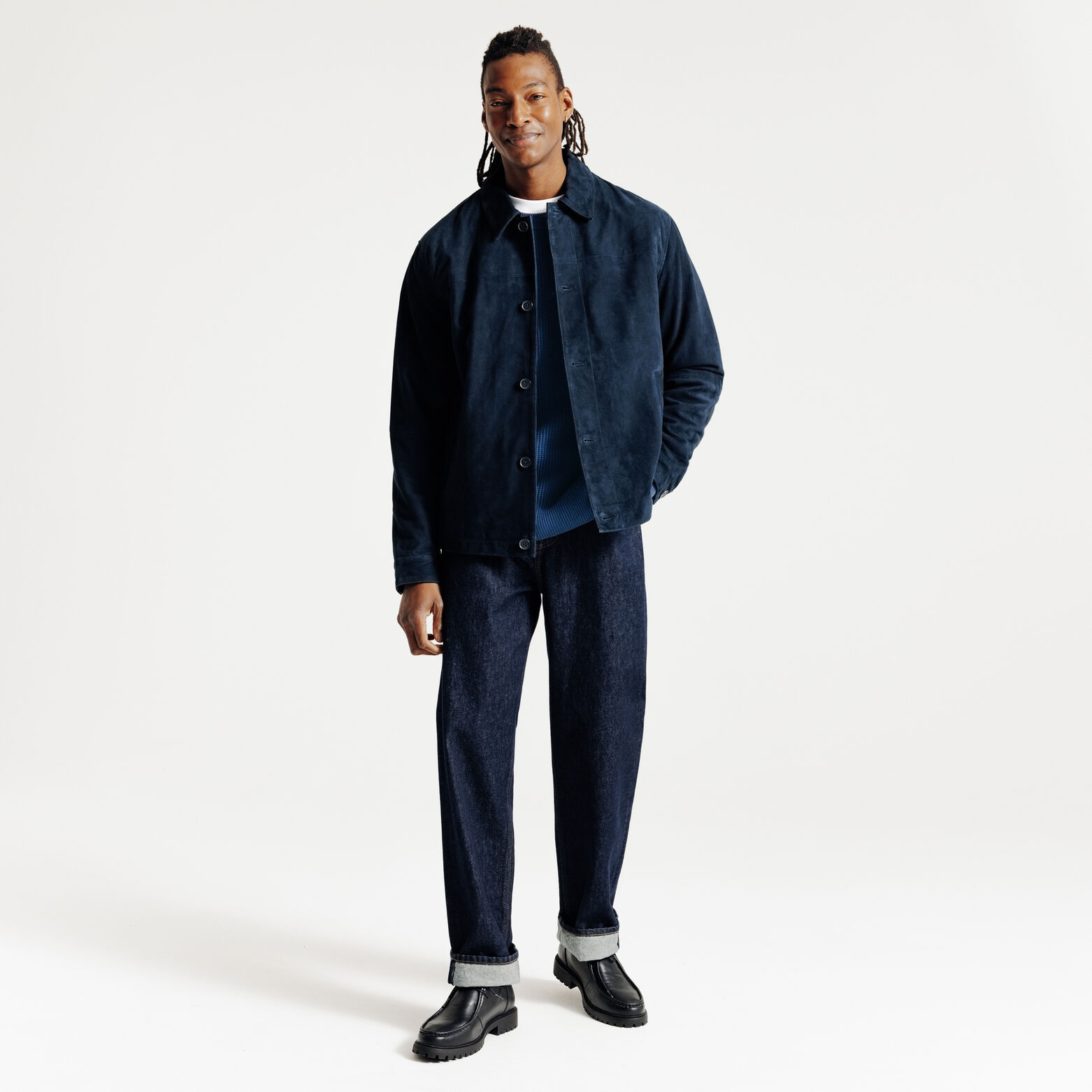 Pull col rond jeux de points fantaisie