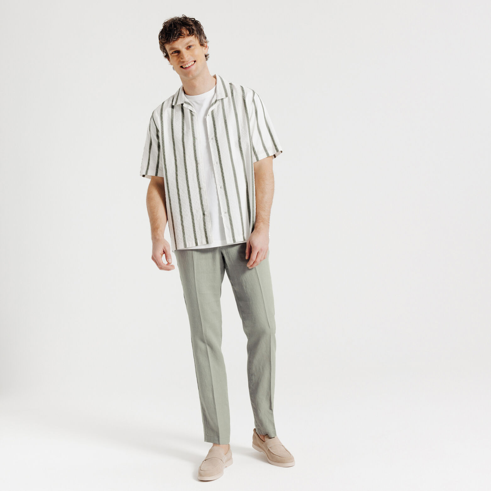 Pantalon chino straight 100% lin