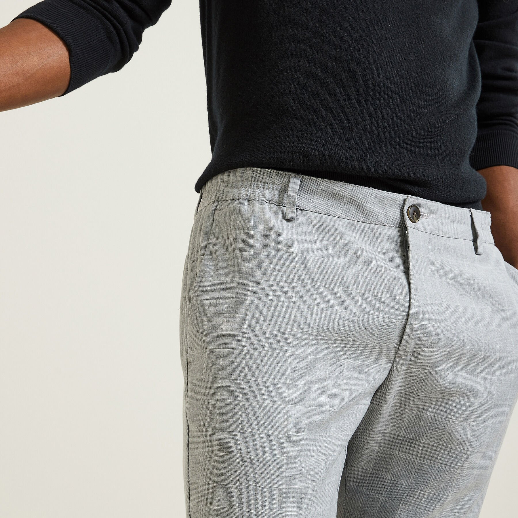 Pantalon slim carreaux ceinture lastiqu e