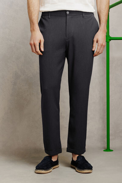 Pantalon tapered 7/8&egrave;me seersucker ray&eacute;