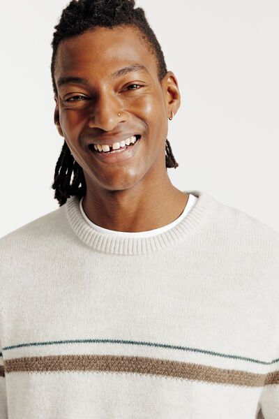 Pull col rond jeux de rayé