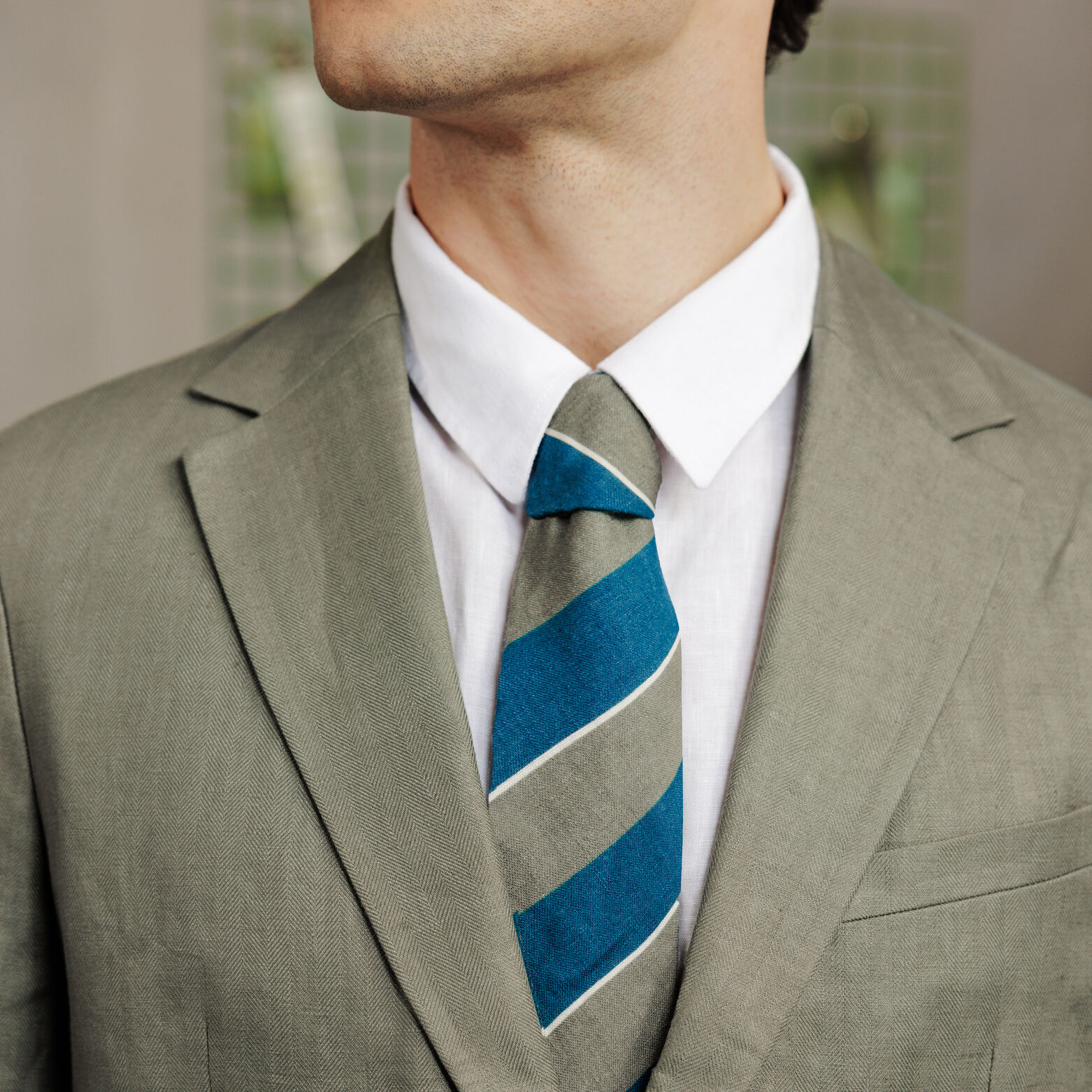 Veste de costume confort motif chevron 100% lin