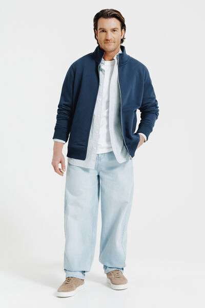 Effen heavy weight sweater opstaande kraag met rit