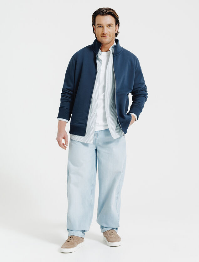 Effen heavy weight sweater opstaande kraag met rit