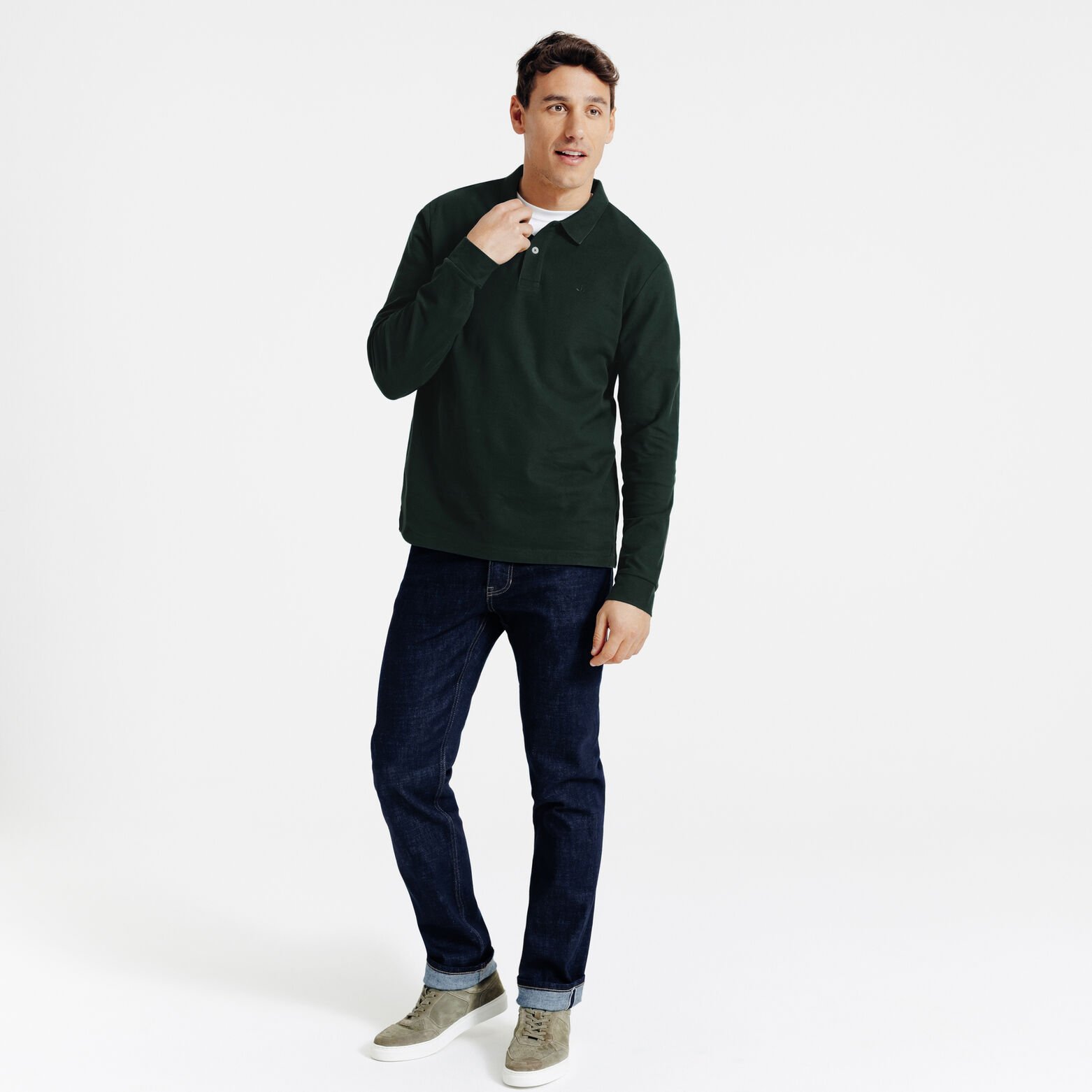 Polo manches longues piqu&eacute; uni