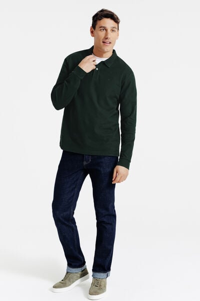 Effen polo in piqu&eacute;katoen, met lange mouwen