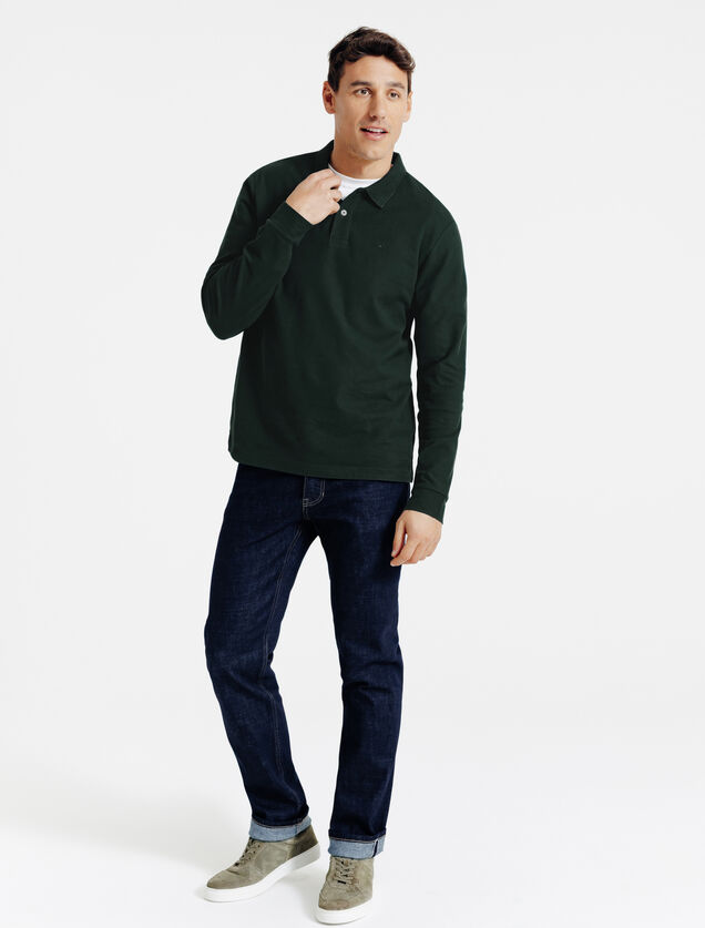 Effen polo in piqu&eacute;katoen, met lange mouwen