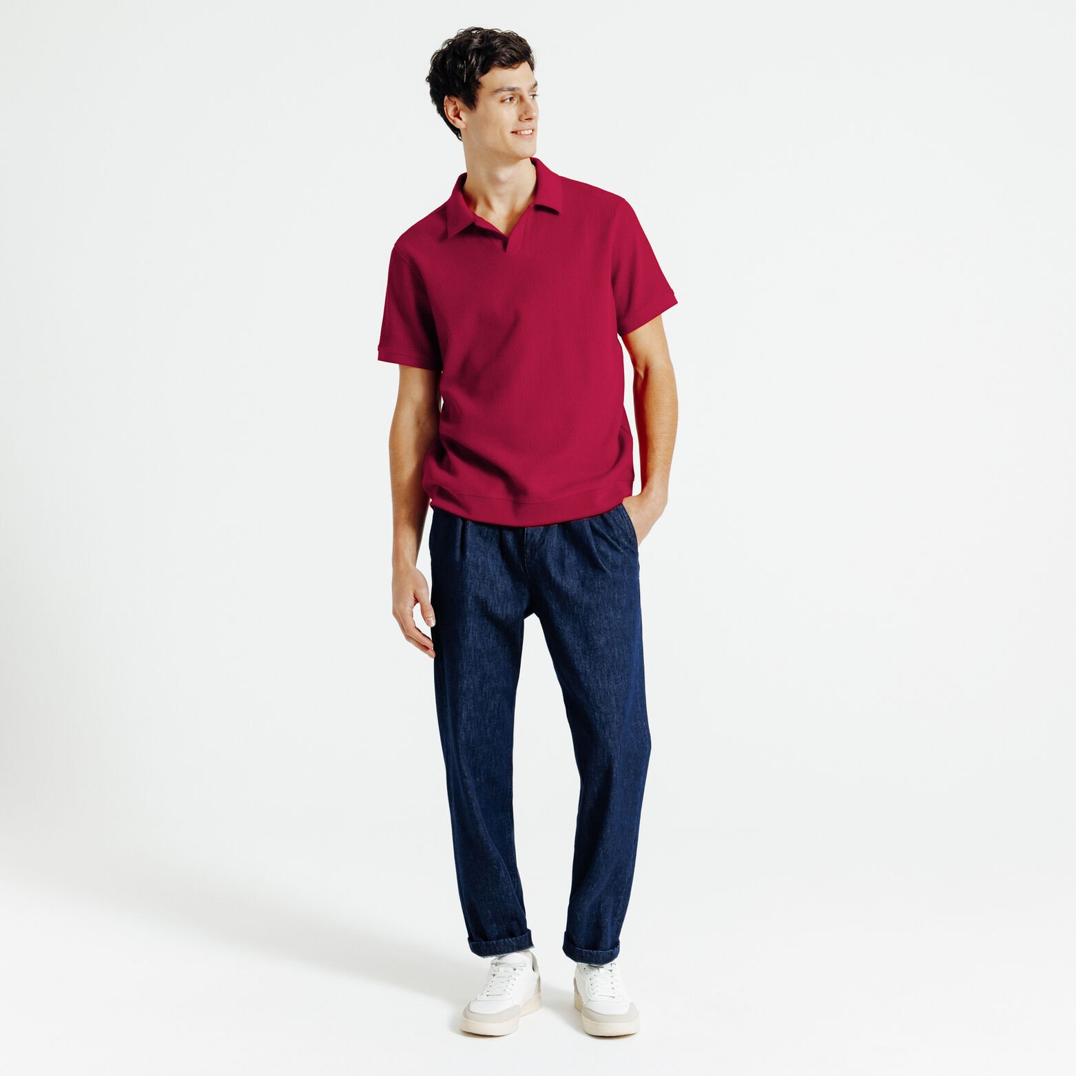 Polo in textuurstof met korte mouwen en resortkraa