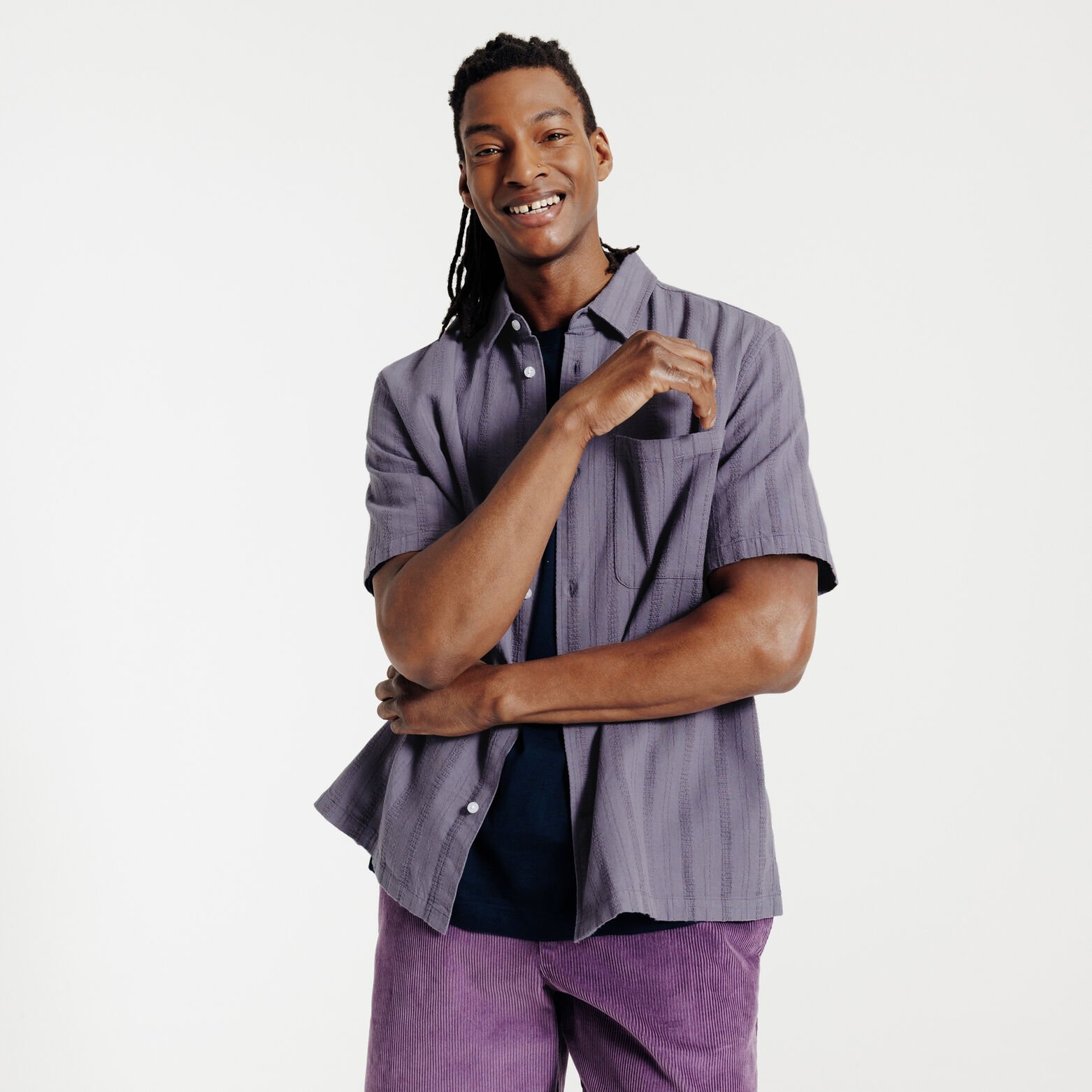 Chemisette en coton ray&eacute;e ton sur ton