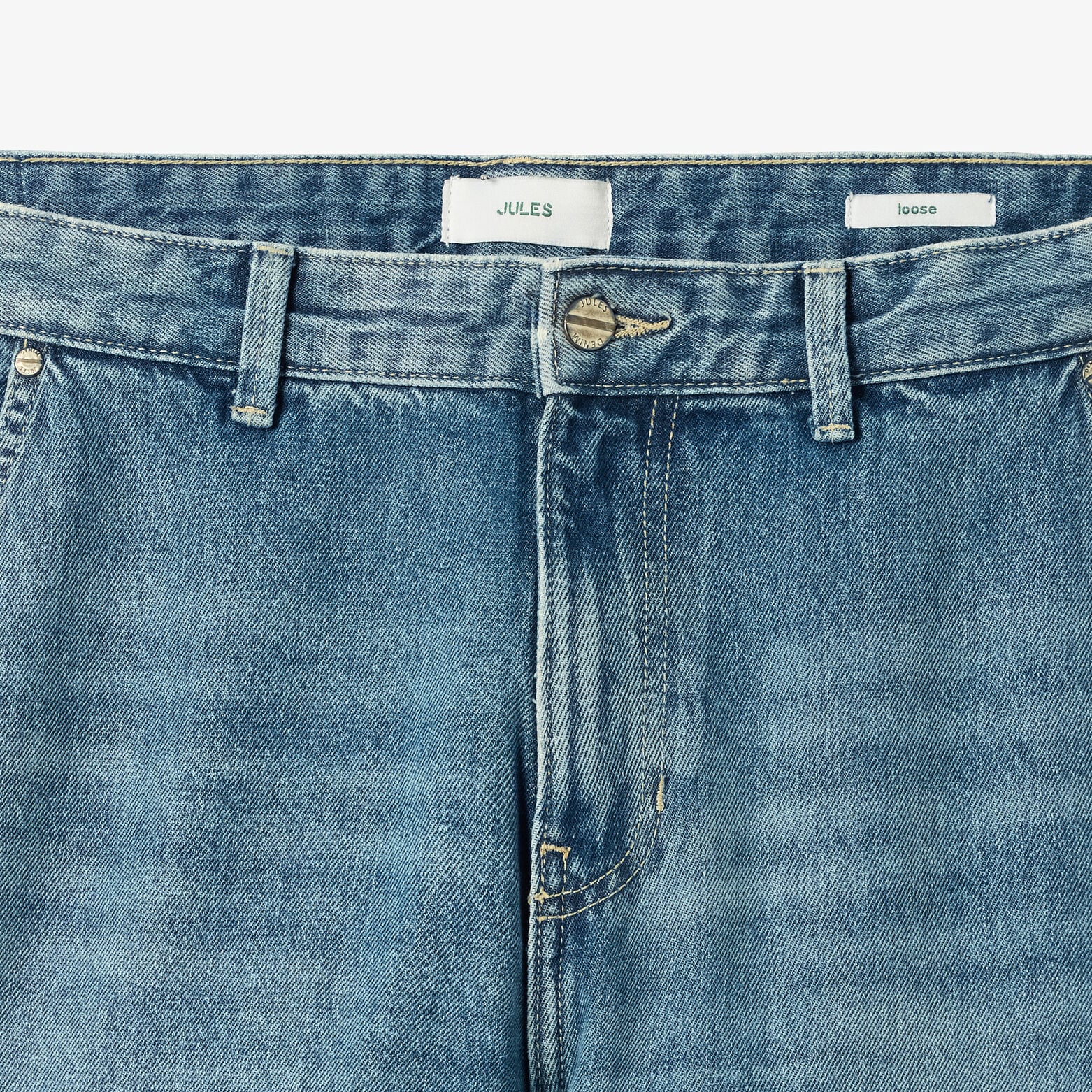 Jean loose 3 longueurs d&eacute;lav&eacute; 100% coton