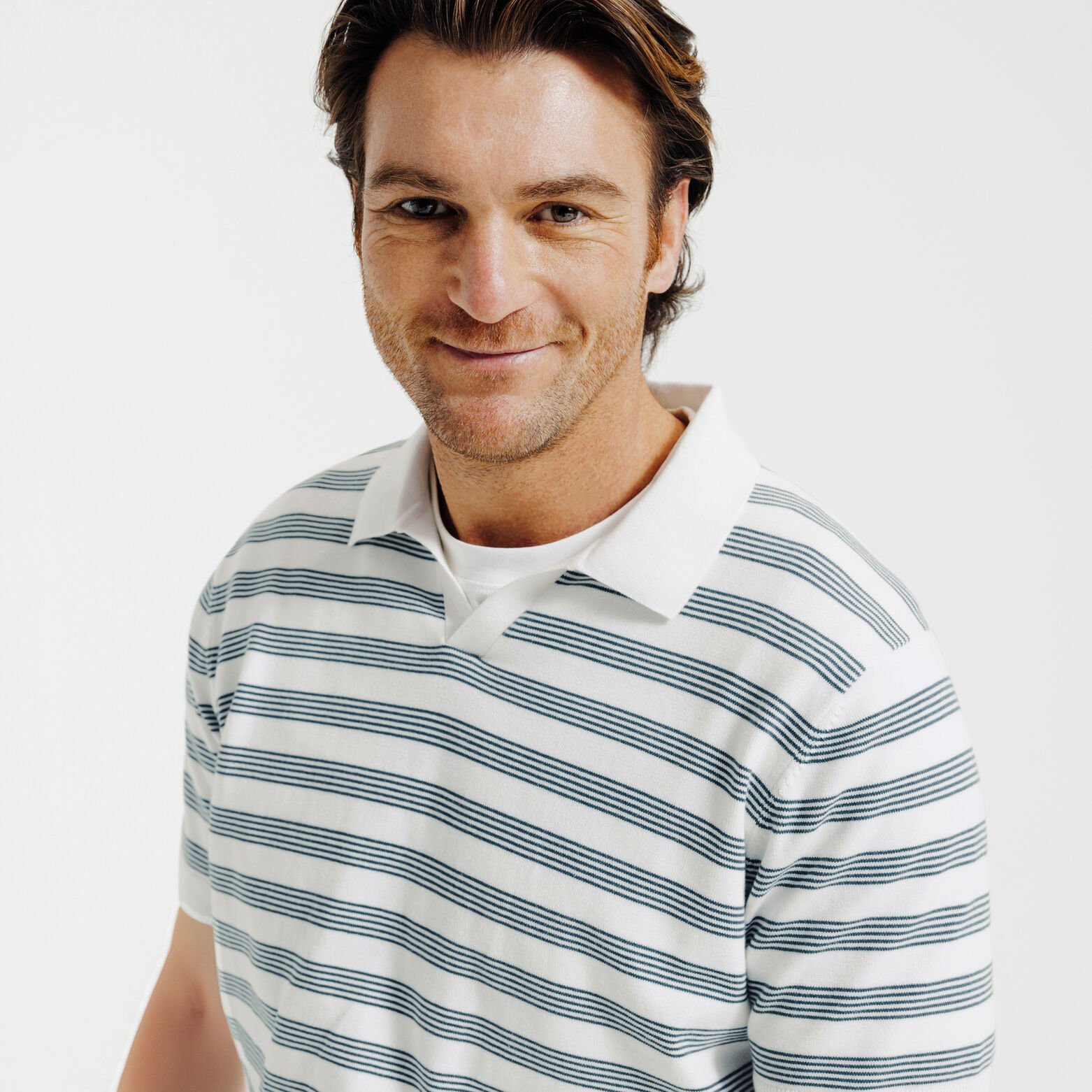 Gestreepte trui korte mouwen met resort polokraag