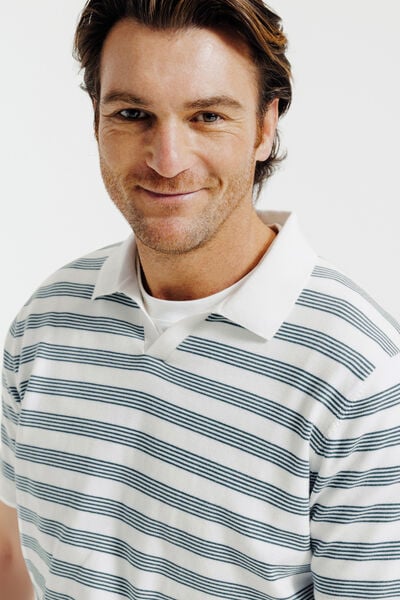 Gestreepte trui korte mouwen met resort polokraag