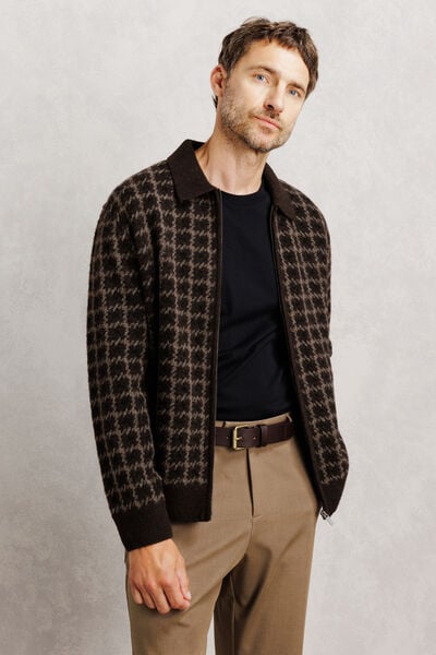 Gilet zipp&eacute; col chemise pied de poule