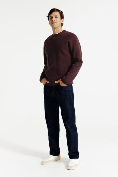 Pull col rond jeux de points fantaisie