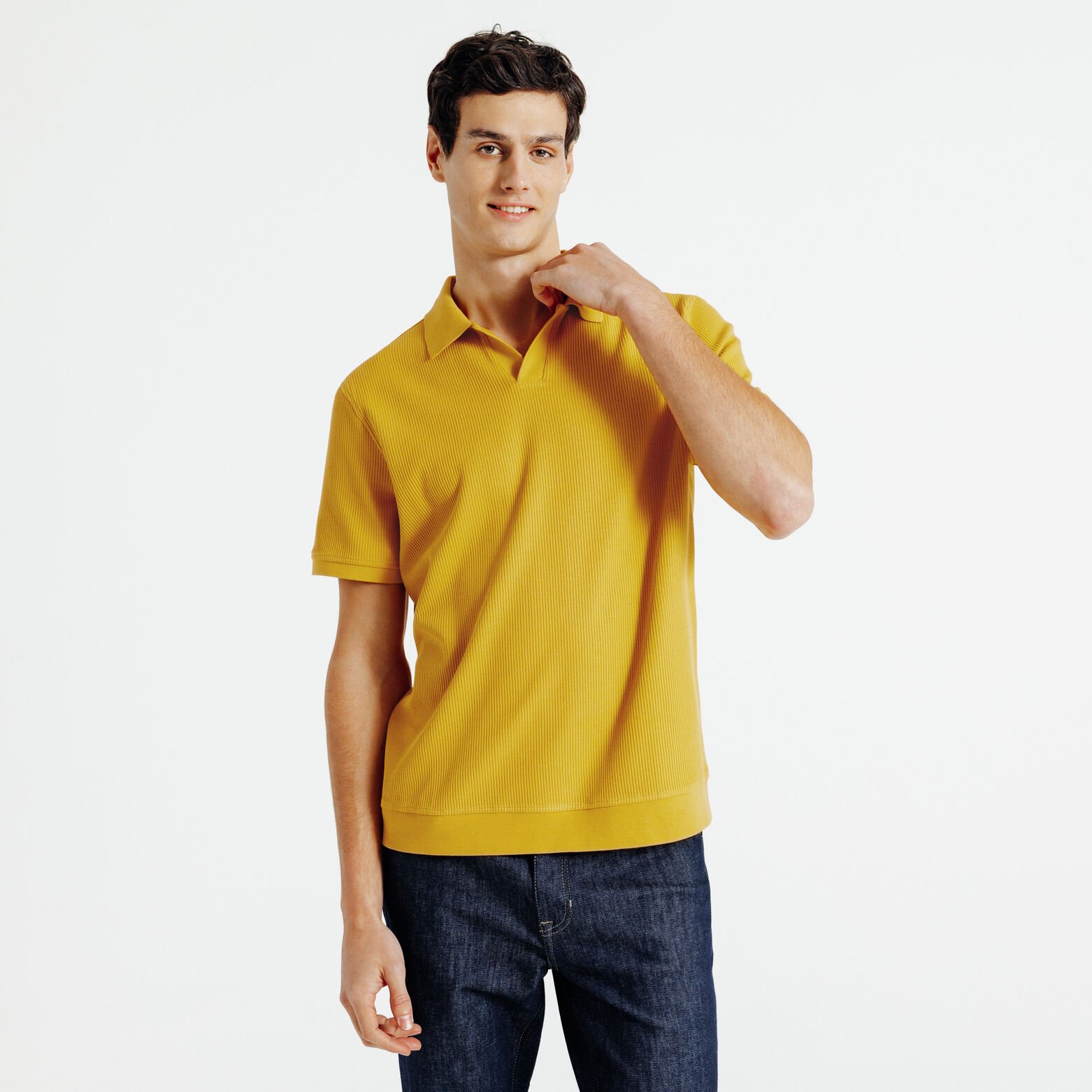 Polo in textuurstof met korte mouwen en resortkraa