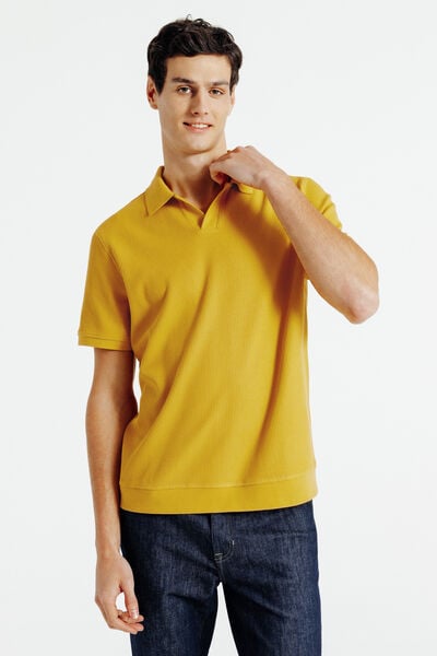 Polo in textuurstof met korte mouwen en resortkraa