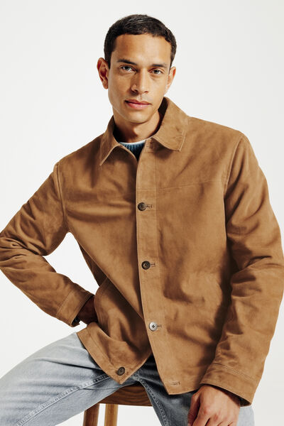 Blouson en cuir boutonn&eacute;