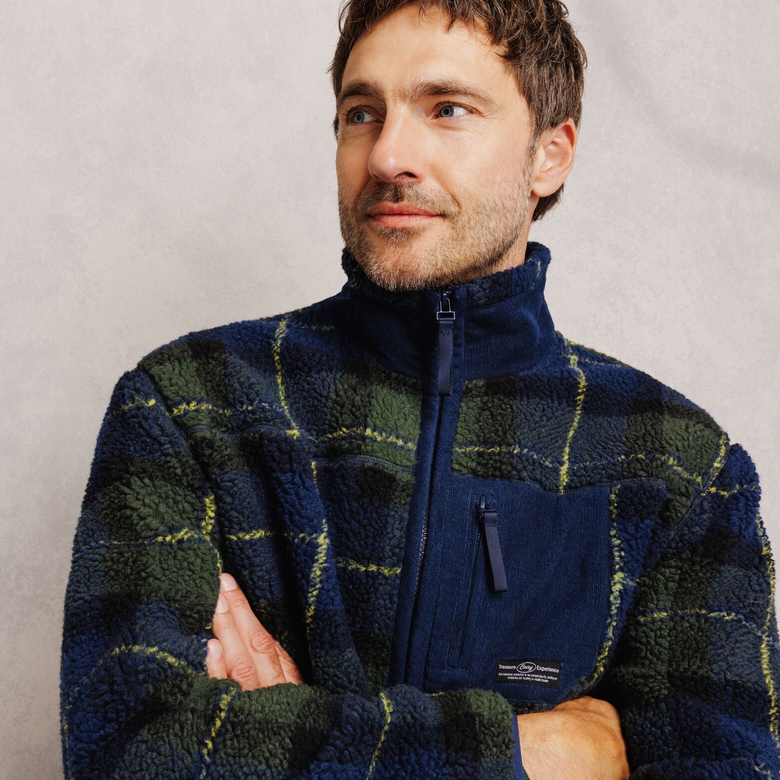Sweat col montant zipp&eacute; en sherpa imprim&eacute;e