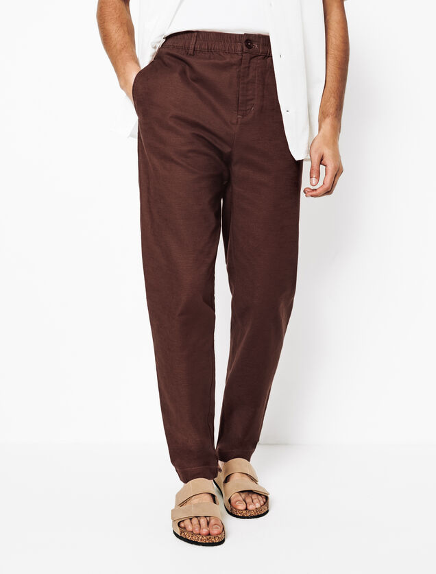 Pantalon droit m&eacute;lange coton lin