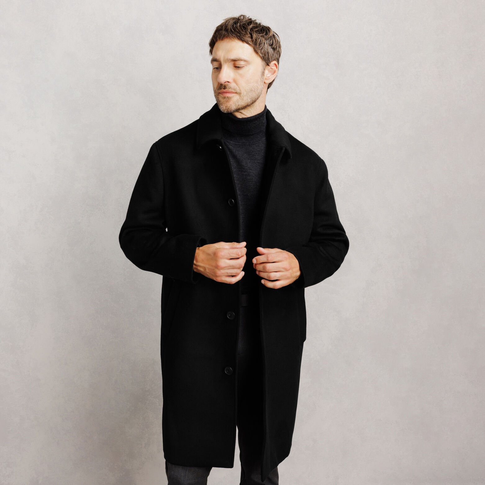 Manteau long col chemise laine majoritaire