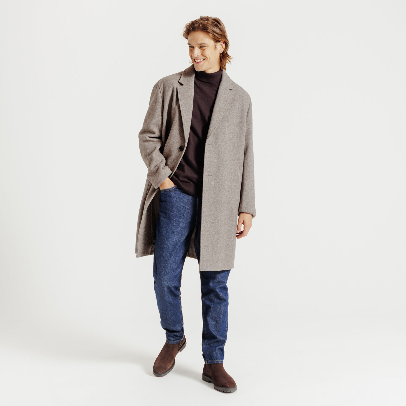 Lange mantel met reverskraag