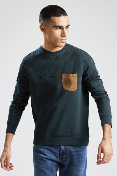 Sweatshirt ronde hals en zak in suèdine