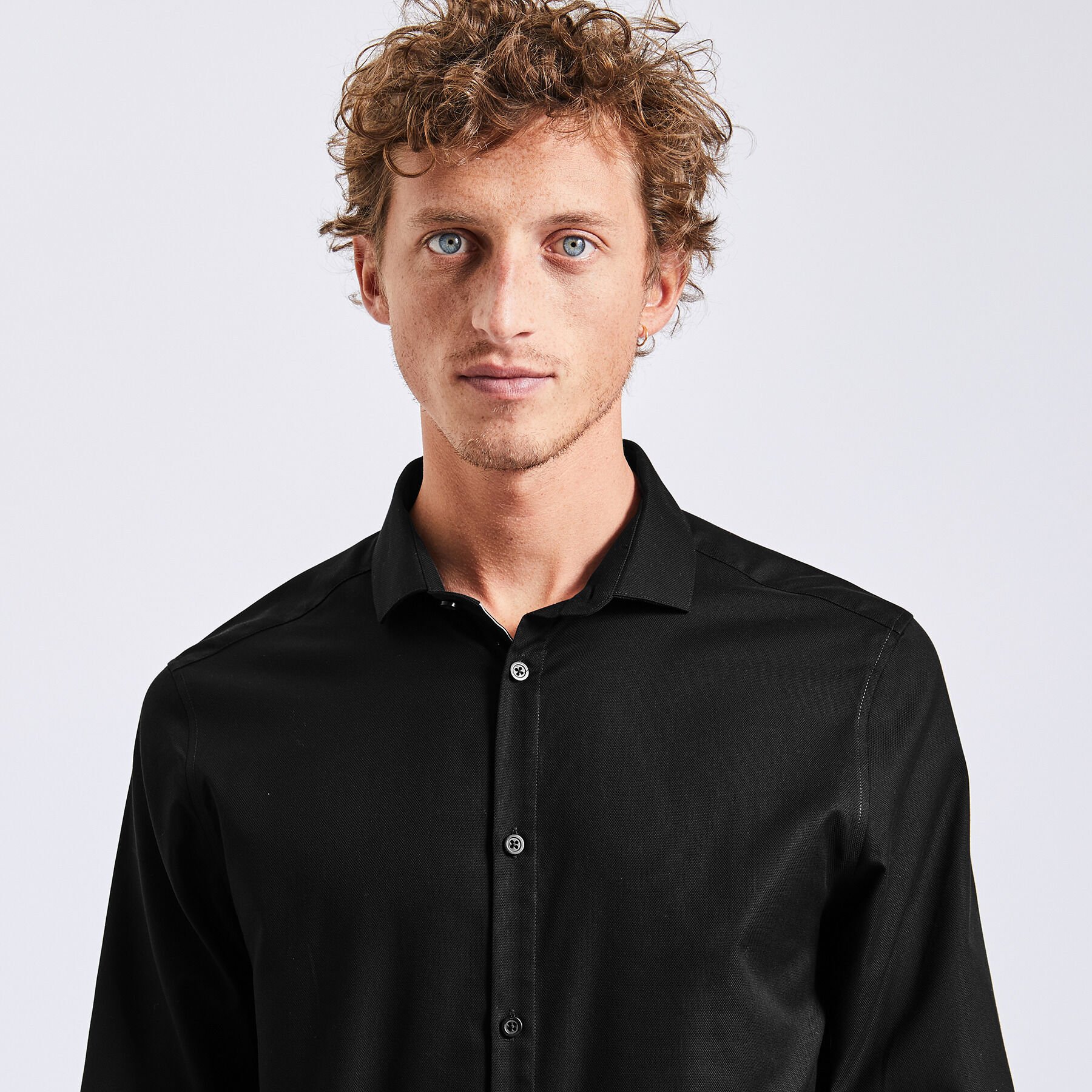 Chemise slim sans repassage unie coton Noir Jules