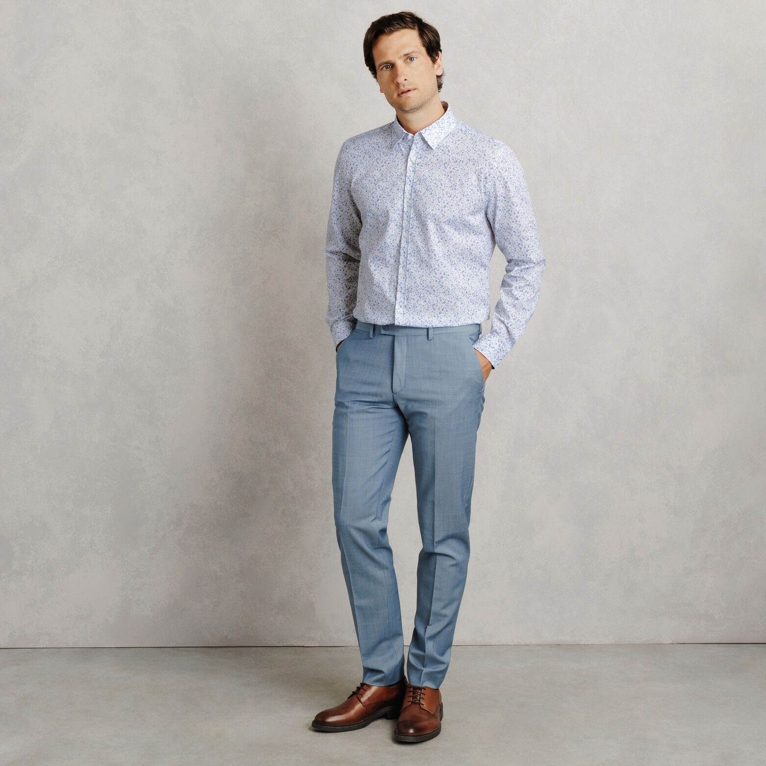 Chemise en coton slim imprim&eacute; fleuri