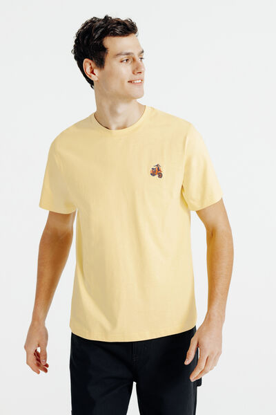 T-shirt in gevlamde stof met borduursel op de bors