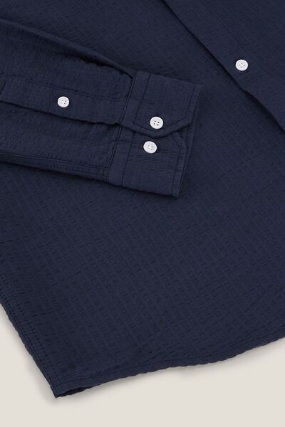 Chemise en coton seersucker rayée