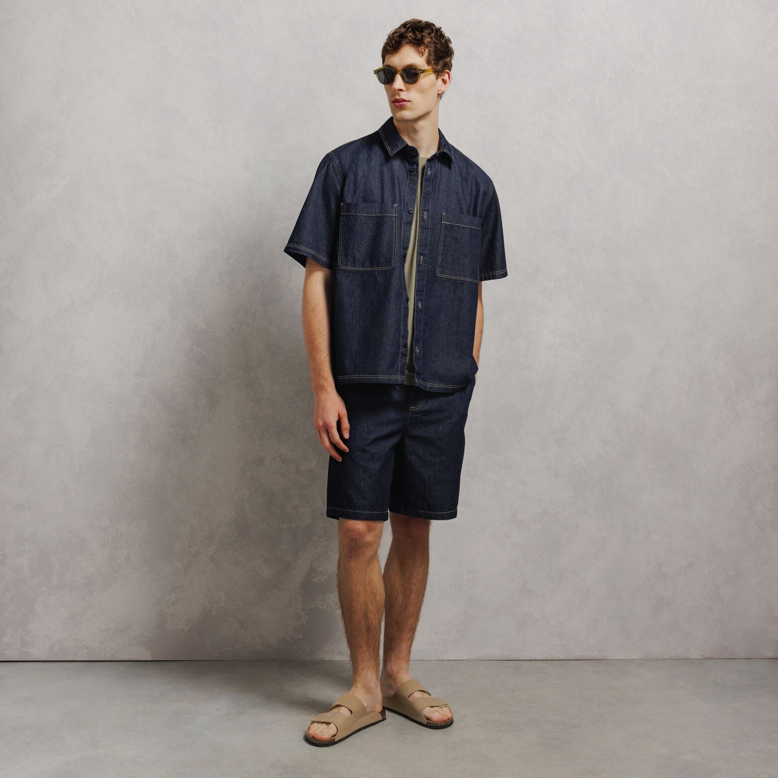Ensemble chemisette et bermuda en jean - Bleu