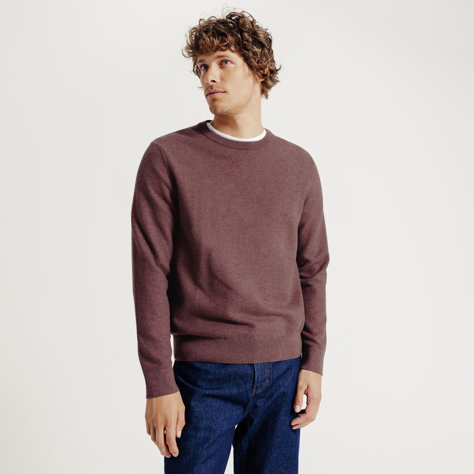 Pull col rond jeux de points fantaisie