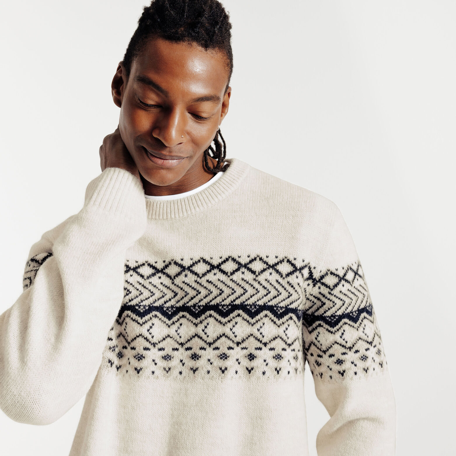 Noorse trui ronde hals in jacquard