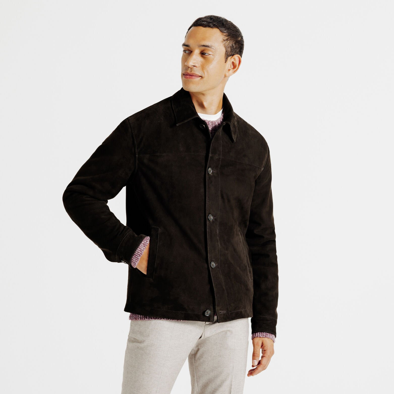 Blouson en cuir col chemise