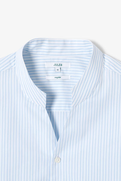 Chemise col mao ouvert en coton regular ray&eacute;e