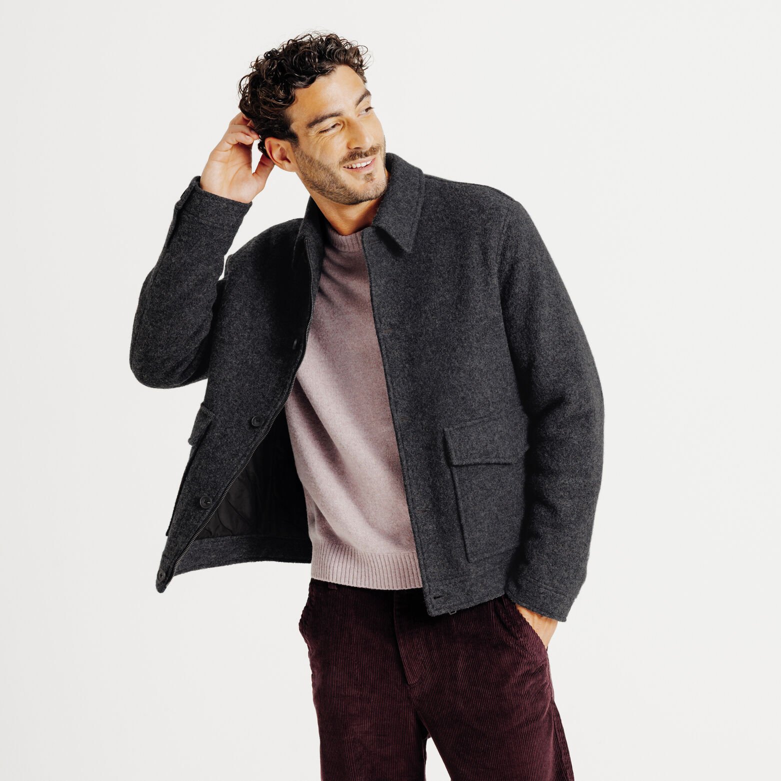 Jack met hemdskraag in wol