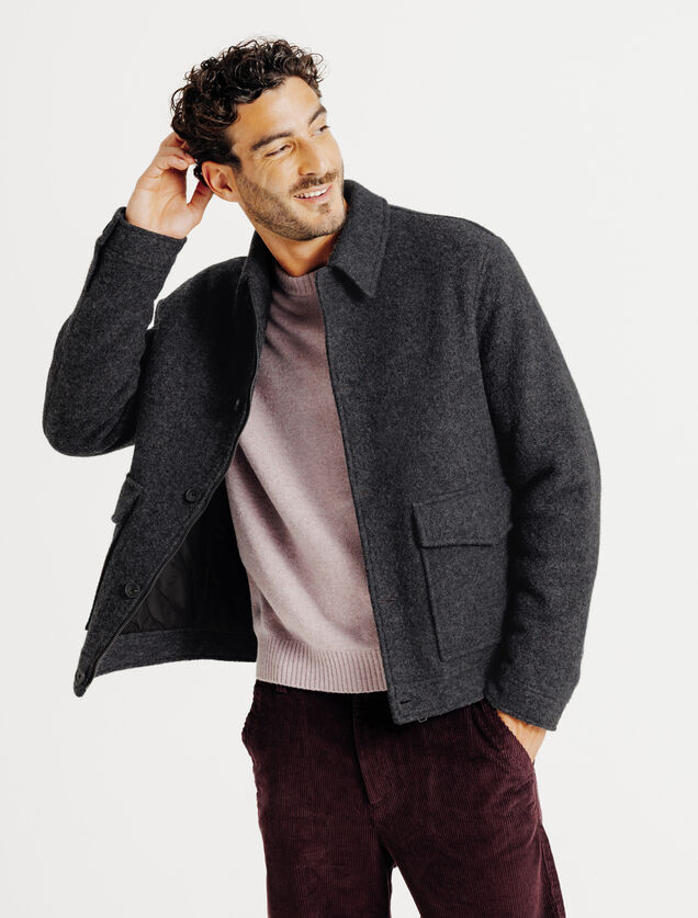 Blouson en laine col chemise