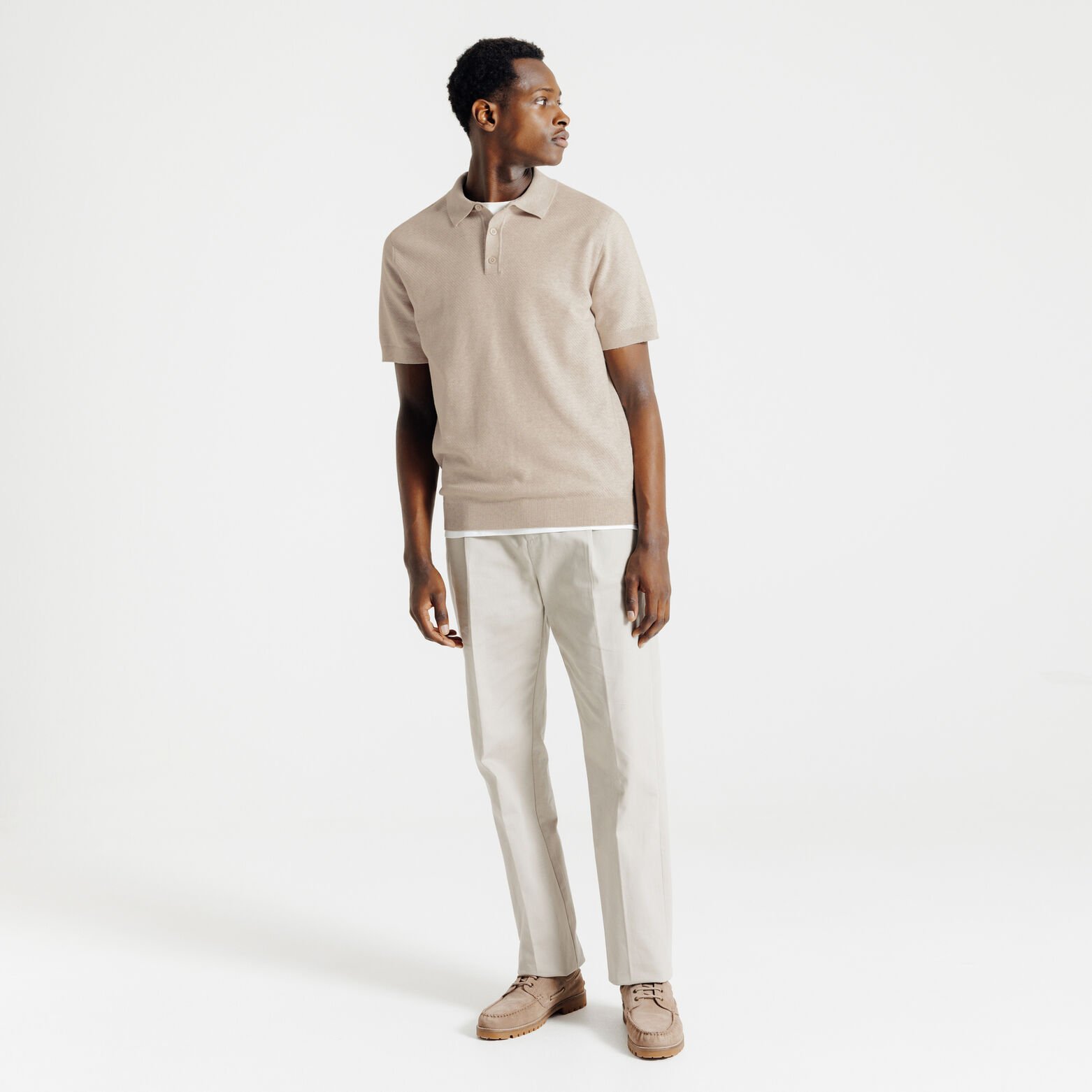 Polo en maille col boutonn&eacute; jeux de points