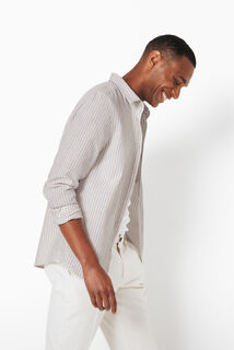 Chemise en coton lin rayée col boutonné