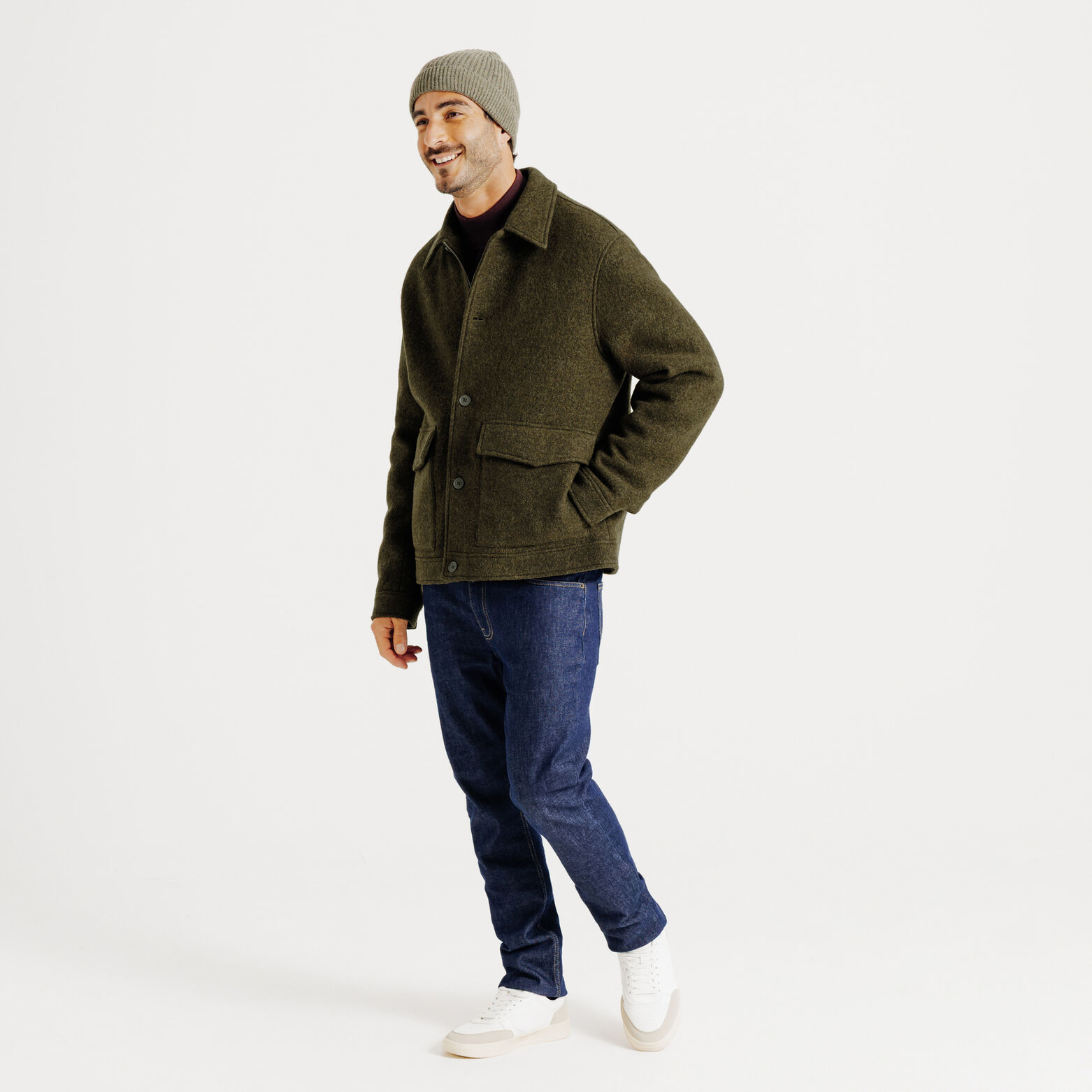 Jack met hemdskraag in wol