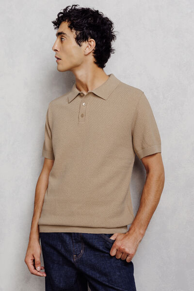 Polo en maille col boutonn&eacute; jeu de points