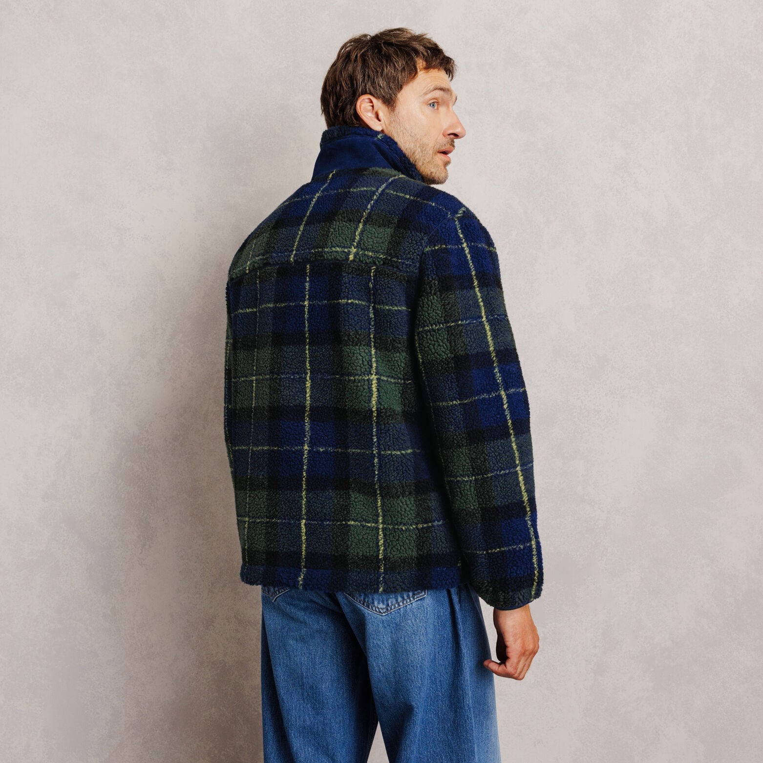Sweat col montant zipp&eacute; en sherpa imprim&eacute;e