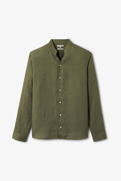Chemise regular lin unie col mao