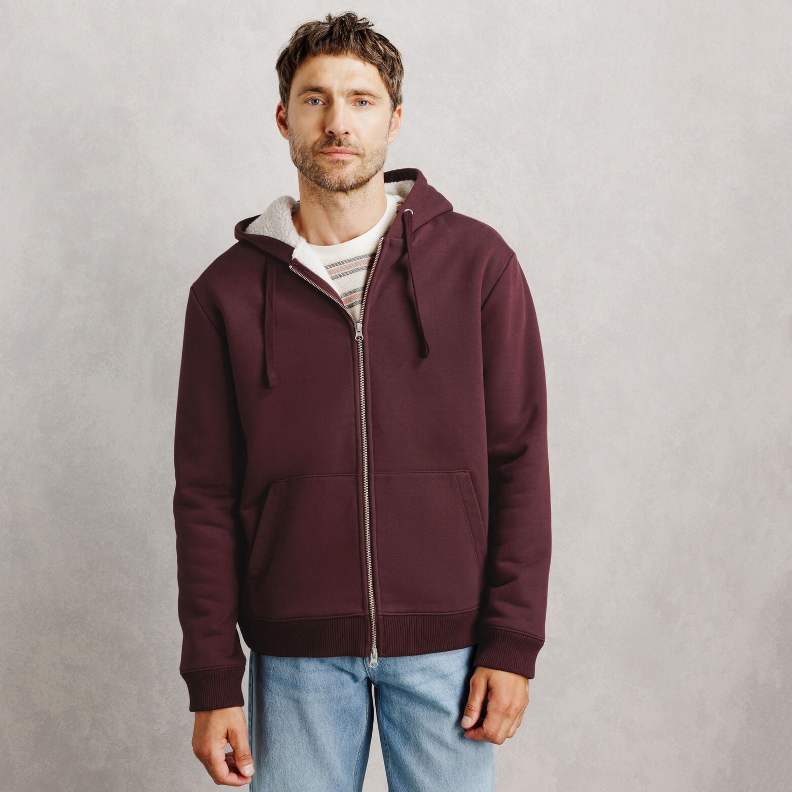 Sweat &agrave; capuche zipp&eacute; doubl&eacute; sherpa