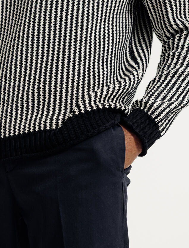 Trui ronde hals in gestreept jacquard