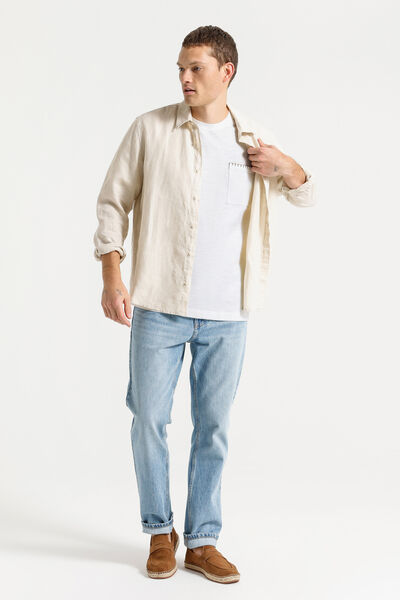 T-shirt in fantasiestof, borduursels mouweinden en